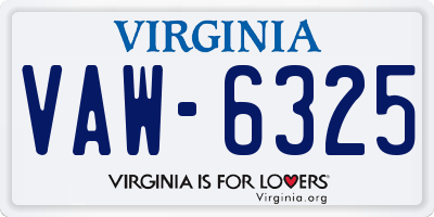 VA license plate VAW6325
