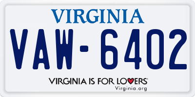 VA license plate VAW6402