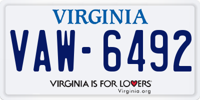 VA license plate VAW6492