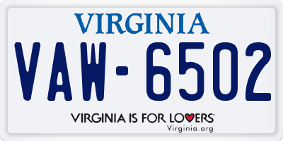 VA license plate VAW6502