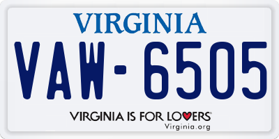 VA license plate VAW6505