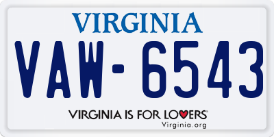 VA license plate VAW6543