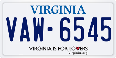 VA license plate VAW6545