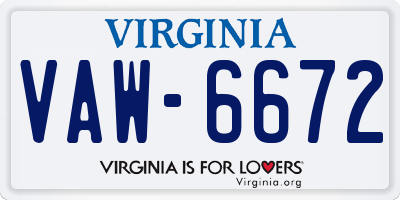 VA license plate VAW6672