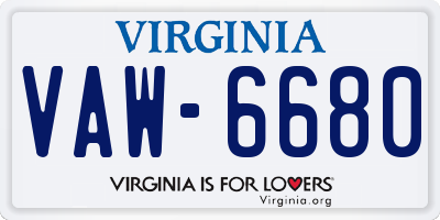 VA license plate VAW6680