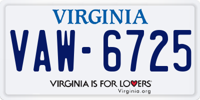 VA license plate VAW6725