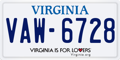 VA license plate VAW6728