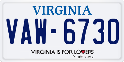 VA license plate VAW6730