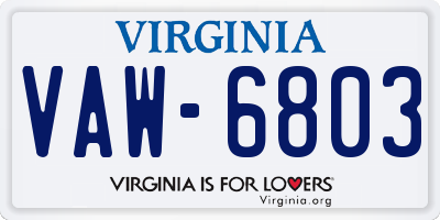 VA license plate VAW6803