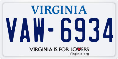 VA license plate VAW6934