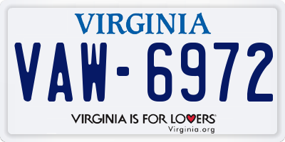 VA license plate VAW6972