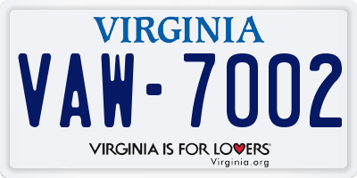 VA license plate VAW7002