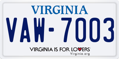 VA license plate VAW7003