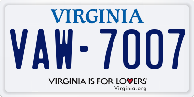 VA license plate VAW7007