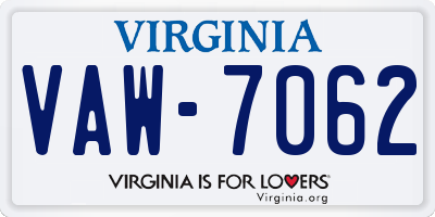 VA license plate VAW7062