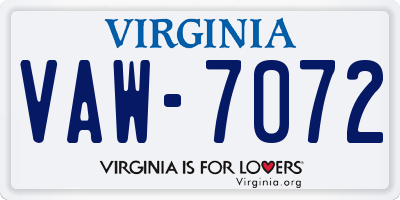 VA license plate VAW7072