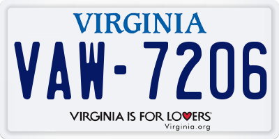 VA license plate VAW7206