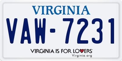 VA license plate VAW7231