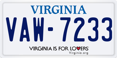 VA license plate VAW7233