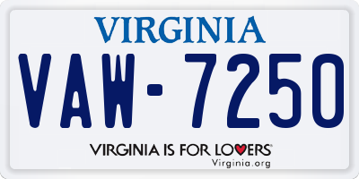 VA license plate VAW7250