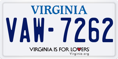 VA license plate VAW7262
