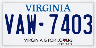 VA license plate VAW7403