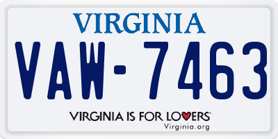 VA license plate VAW7463