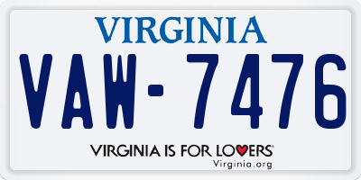 VA license plate VAW7476