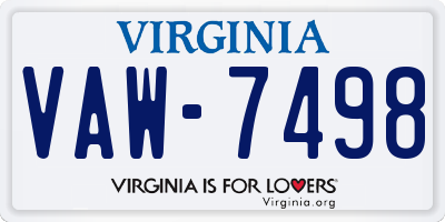 VA license plate VAW7498