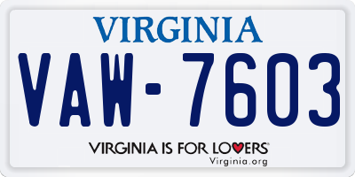 VA license plate VAW7603