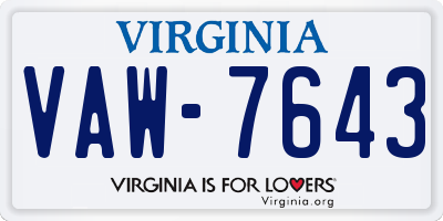 VA license plate VAW7643