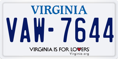 VA license plate VAW7644