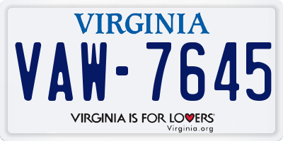 VA license plate VAW7645