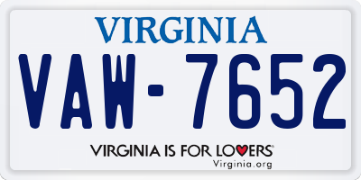 VA license plate VAW7652
