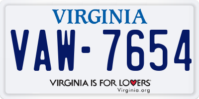 VA license plate VAW7654