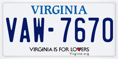 VA license plate VAW7670