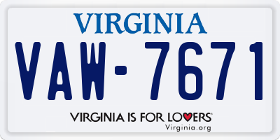 VA license plate VAW7671