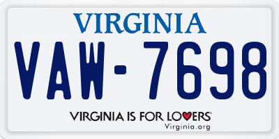 VA license plate VAW7698