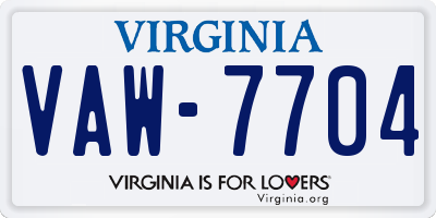VA license plate VAW7704