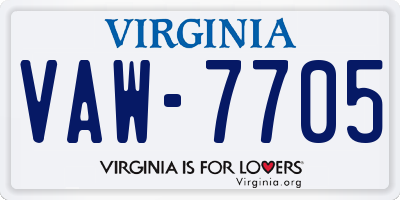 VA license plate VAW7705