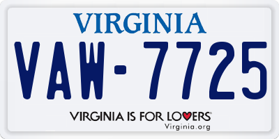VA license plate VAW7725