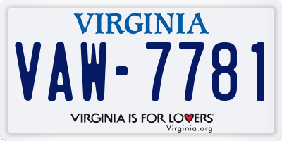 VA license plate VAW7781