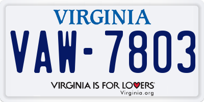 VA license plate VAW7803
