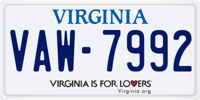 VA license plate VAW7992