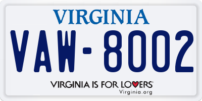 VA license plate VAW8002