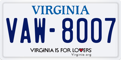 VA license plate VAW8007