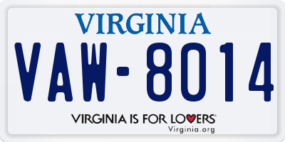VA license plate VAW8014
