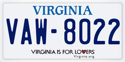 VA license plate VAW8022