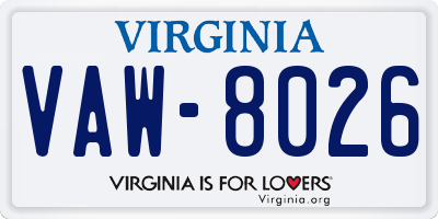 VA license plate VAW8026