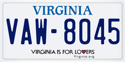 VA license plate VAW8045